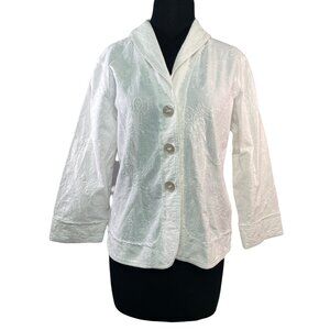 Nomadic Traders Womens Medium Embroidered Button Front Jacket White  Cotton